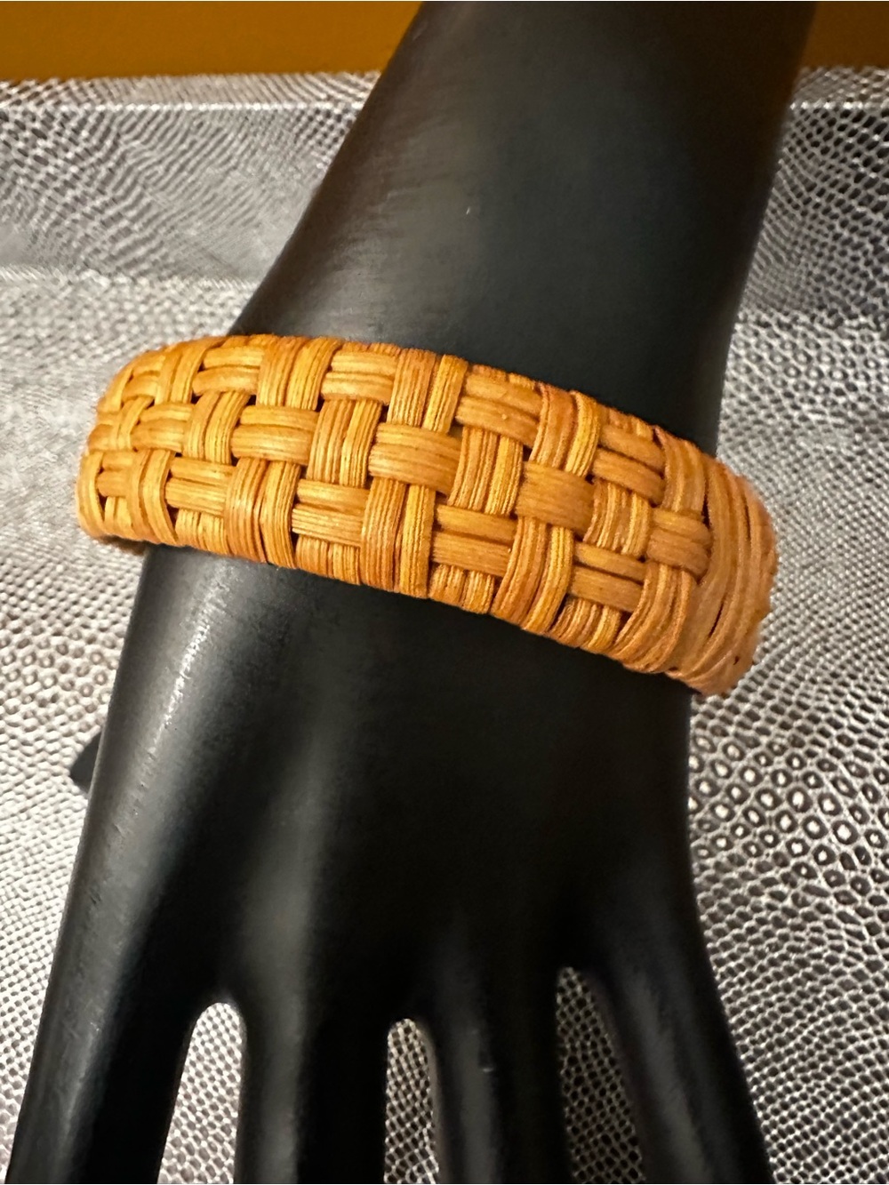 Woven Rattan Bangle Bracelet - Natural Tan